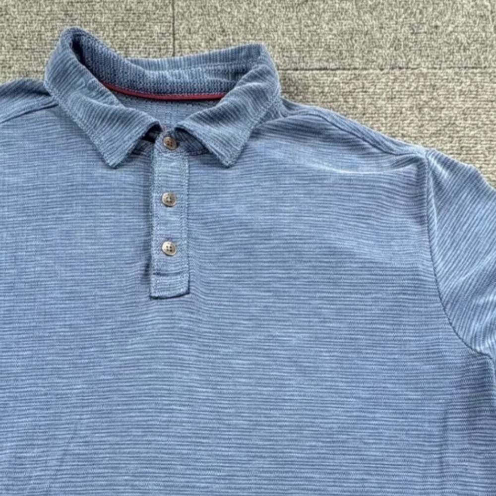 Tommy Bahama Island Zone Mens Blue Textured Short Sleeve Polo Shirt Large